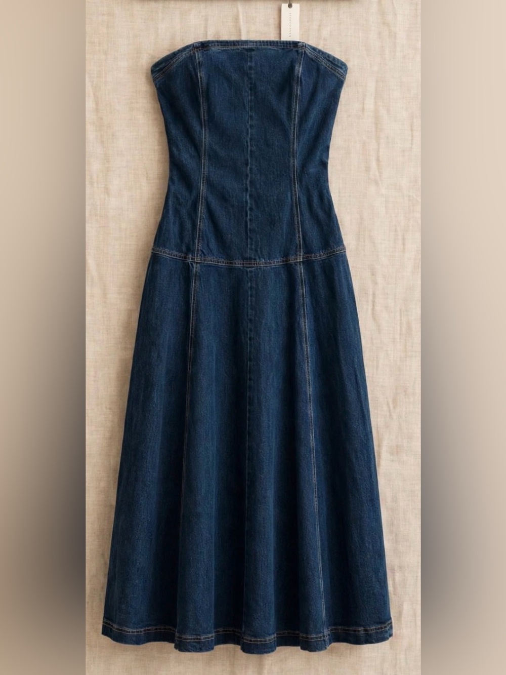 Anthropologie Strapless Dark Blue Denim Midi Dress